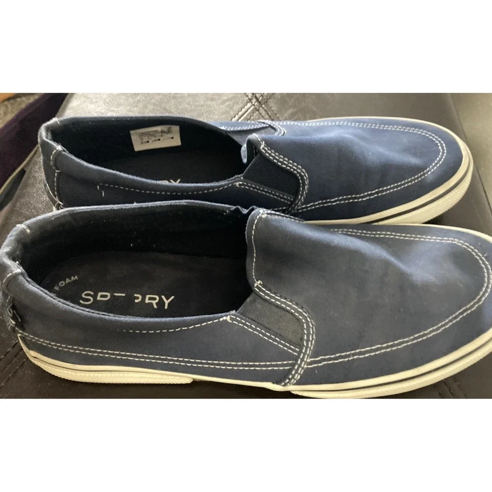 Sperry Blue White Canvas Slip On Memory Foam Men's‎ Casual Shoes